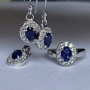 925 Sterling Silver Shah Gems Women's <b>Set</b> Natural Iolite and White Topaz <b>Gold</b> Plated for Wedding and Party - Product Image 1
