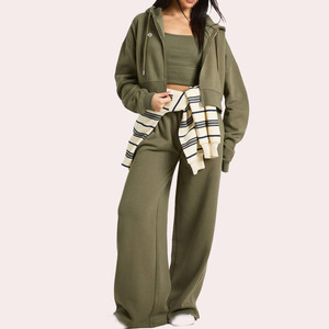 Women <b>Zip</b> Up Hoodie Tracksuit Set Relaxed Fit Fleece <b>Sweatshirt</b> & Straight Leg Joggers Activewear Bulk Supply - Product Image 1
