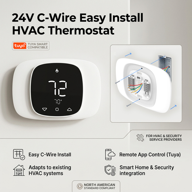 Tuya Smart Thermostat WiFi 24V Conventional Heat Pump for USA Market Hotel Integration HVAC System Parts Heating Cooling FCC