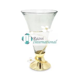 Jarrón de cristal sobre flor de loto dorada, diseño de Metal Base, decoración de diseño de Metal, florero y macetas para sala de estar y boda - Product Image 6