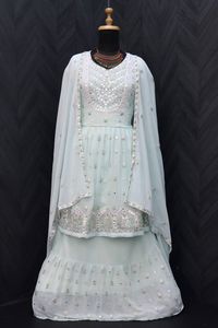 Traje étnico indio de Georgette para mujer, conjunto de Sharara, Dupatta, papel de aluminio bordado, traje Salwar para mujer india - Product Image 5