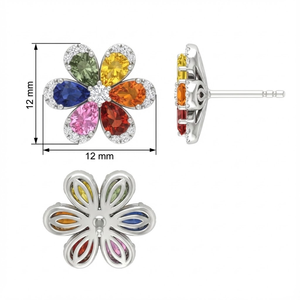 Pendientes de Flor con Zafiros Multicolor en Oro Blanco de 18K, Corte Pera, Gema Arcoíris, Diamante Natural, Joyería Fina - Product Image 5