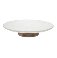 Mangoholz & Marmor Lazy Susan Weißer Stein Natürliche Holzfarbe Runde Form Marmor und Holz Lazy Susan