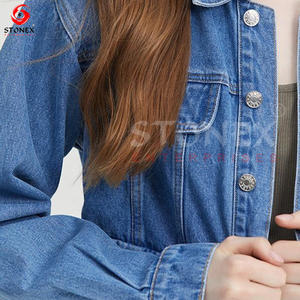 2023 à la mode respirant coton fini Jean veste à manches longues femmes en détresse lavé Denim Crop veste - Product Image 5