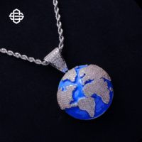 Pendentif globe Hiphop en laiton plaqué argent 925 et or, serti de zircons, avec breloque carte du monde personnalisée, bijoux streetwear pour rappeurs