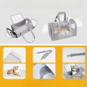 Pet Carrier for <b>Cats</b> Quilted Textile Zipper Closure Breathable Mesh Window Beige Color Simple Design - Product Image 4