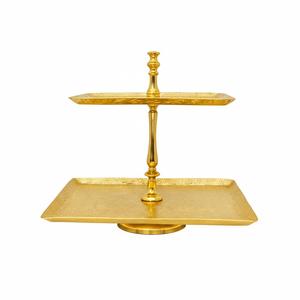 Support à gâteau moderne de haute qualité en métal doré à 3 niveaux avec poignée en anneau, support de présentation blanc écologique fait main pour les fêtes - Product Image 3