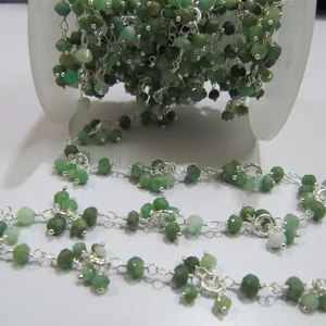 Chrysoprase Gemstone Perlé Fleur Chaîne Rondelle Perles À Facettes 3 à 4mm Taille Cluster Chaîne Pierres Semi Précieuses - Product Image 1