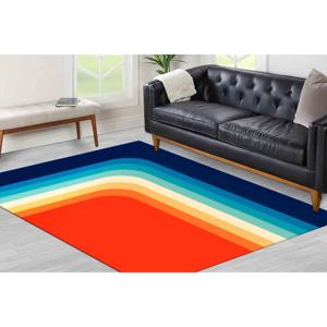 Tapis imprimé à rayures rétro : Tapis moderne du milieu du siècle, antidérapant, en chenille - Product Image 3