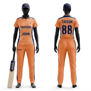 Tenue de cricket pour femmes 180 GSM en polyester interlock bleu aqua et marine avec empiècements contrastants, personnalisable par sublimation (nom, numéro, logo) - Product Image 4