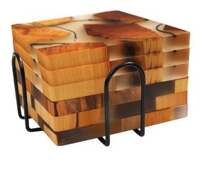 Posavasos de madera de resina, posavasos de madera de acacia personalizados con resina de arándano, diseño único, aislamiento térmico hecho a mano - Product Image 2
