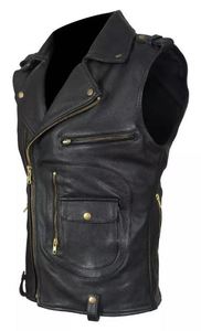 Chaqueta de Motociclista para Hombre, de Cuero Genuino Grueso, Estilo Desgastado, Sin Mangas, Corte Ajustado, con Protectores de Nivel 1/2 CE - Product Image 2