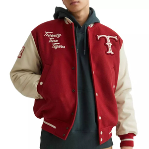 Mode OEM, vestes universitaires à rayures latérales pour hommes, veste personnalisée à col montant, veste ample à glissière et patchwork - Product Image 1