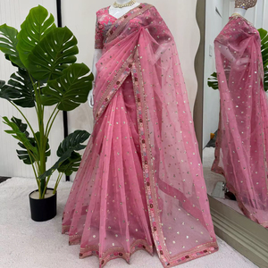 เสื้อผู้หญิงผ้าแพรออร์แกนซ่าผ้าไหมส่าหรีดีไซน์สวยแบบดั้งเดิมเสื้อผ้าสำหรับงานเลี้ยงชาติพันธุ์ใหม่ล่าสุด - Product Image 1