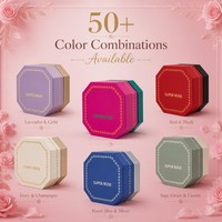 Caja de Regalo Octogonal Personalizada con Borde Dorado Floral de Margaritas y Puntos, Rosa Intenso y Verde Azulado, Empaque de Dos Piezas para Cosméticos Super Rose, OEM, MOQ de 100 Piezas