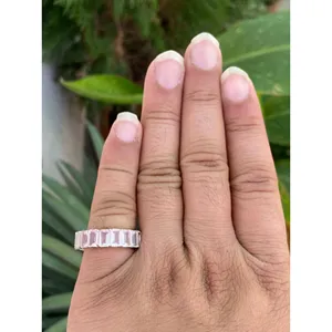 925 <b>Silver</b> Eternity Band <b>Ring</b> with Rose Quartz for Engagement - Product Image 5
