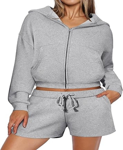 Ensemble short à capuche solide en polyester/coton avec logo personnalisé de qualité supérieure pour femmes, respirant, léger, nouveau design d'été - Product Image 6