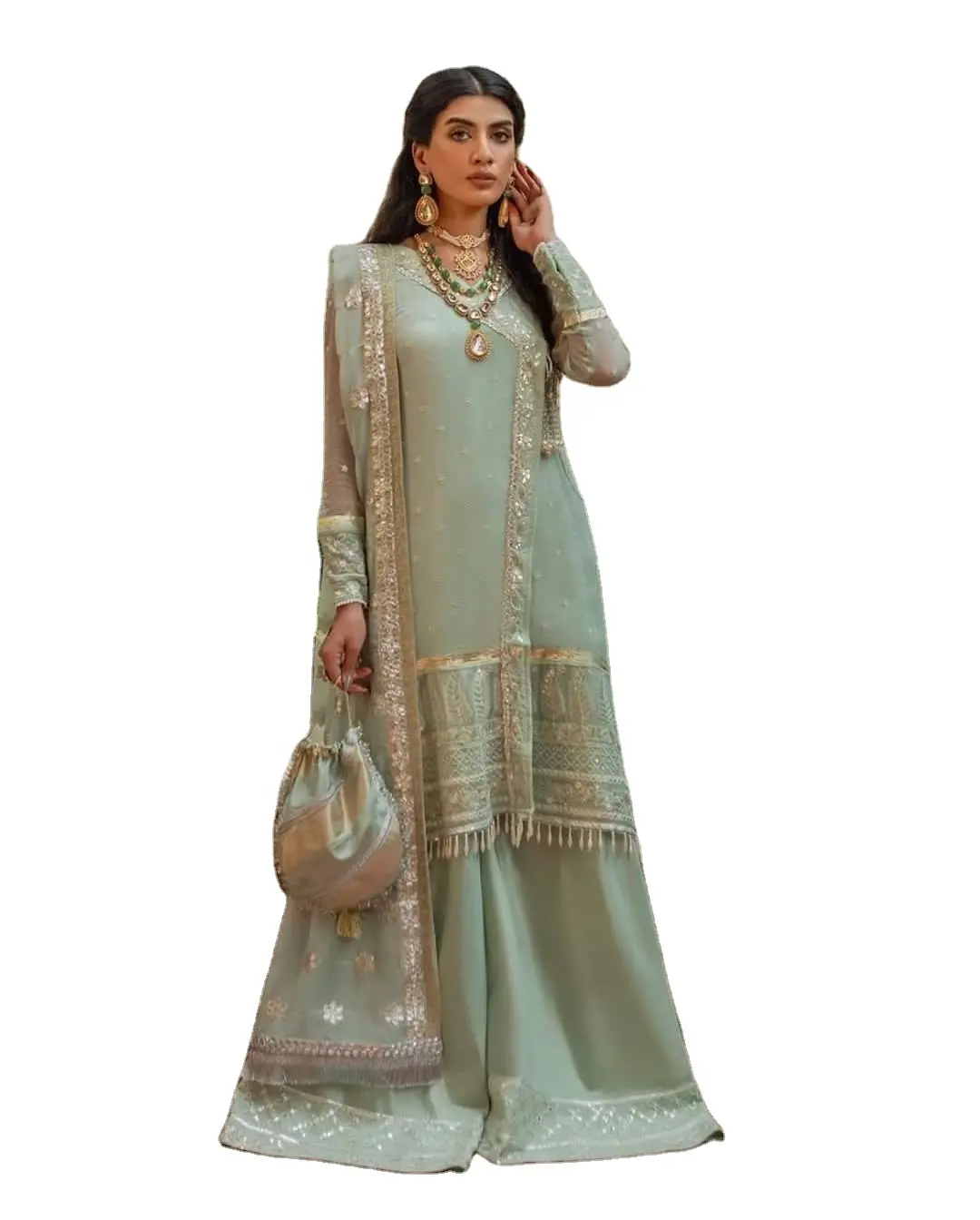 Indian Pakistaanse Laatste Chiffon Zijde Zware Handwerk Bruiloft Editie Speciale Gelegenheid Pak Best Selling Dress 2022