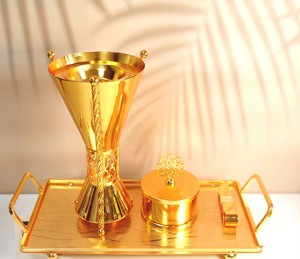 Juego de quemador de incienso árabe de metal dorado y plateado de lujo, ecológico, con bandeja y caja para especias, para quemar Bakhoor, decoración para el hogar y hoteles M R - Product Image 3