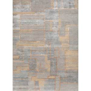 Tapis en laine et soie de bambou noué à la main, motif abstrait gris et noir pour usage domestique - LRB(1681) - Product Image 1