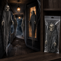 Décoration volante d'Halloween : squelette fantôme Grim Reaper en robe noire avec bras pliables pour porche, arbre, couloir
