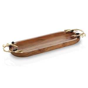 Plateau de service carré en bois moderne de couleur naturelle avec poignées design Plateau en bois décoratif en bois Plateau unique - Product Image 5