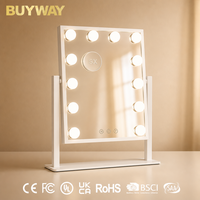 Miroir de maquillage Hollywood BUYWAY avec 12 ampoules LED et grossissement 5X, miroir de table blanc avec piliers inclinables