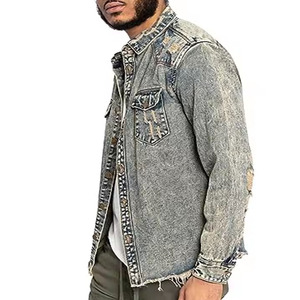 Chaqueta vaquera personalizada de alta calidad para hombre a la moda invierno 100% algodón Casual ropa de calle transpirable logotipo personalizado High Street - Product Image 4
