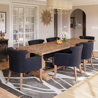 Ensemble de table à manger rectangulaire pliable en teck massif, style farmhouse contemporain, motif chevron, base en tréteaux, 6 places, pour hôtel, villa