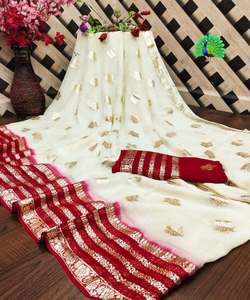 Chiffon Saree with <b>Brooches</b> and Stitched Blouse for Elegant Party Wear <b>Women</b> - Product Image 4