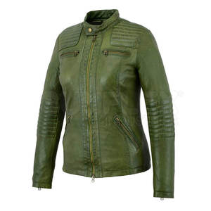 Chaqueta de cuero Nappa lista para el Invierno para mujer, personalizable, cómoda, transpirable, con cuello levantado, patrón sólido, teñido liso - Product Image 6