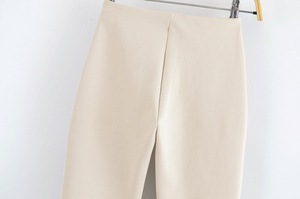 กางเกงขายาวขาบานสำหรับผู้หญิงกางเกงขายาวสไตล์ลำลองสำหรับผู้หญิงมีซิปสีเบจกำหนดความยาวได้เอง - Product Image 5