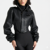 Veste vintage pour femme en similicuir PU satiné imprimé, col montant, manches ballon, style motard, streetwear, rembourrage en coton Erni