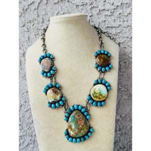 Ensemble de colliers multi-turquoises et en argent sterling de Blaine Yellowhorse, motif floral, cadeau idéal pour toutes les occasions - Product Image 1