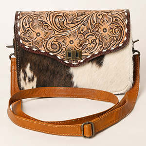 Bolso cruzado de cuero de vaca genuino hecho a mano Floral tallado para mujer, bolso de hombro Vintage occidental para mujer, bolso Floral para mujer - Product Image 1