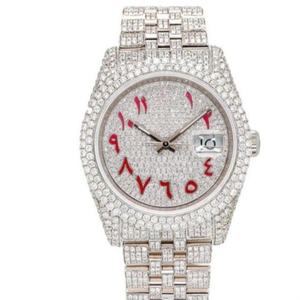 Montre de luxe en diamant, boîtier en acier inoxydable, VVS1 Mossionite, cadran arabe, affichage de la date, cadeau pour homme - Product Image 5