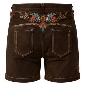 Pantalones Cortos de Cuero de Lujo con Bordado Tradicional en Gamuza de Chocolate, Fabricante OEM Premium - Product Image 2