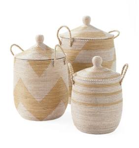 ชุดตะกร้าเก็บของสานจากหญ้าทะเลคุณภาพสูง เป็นมิตรกับสิ่งแวดล้อม สไตล์เรียบง่าย 3 ใบ พร้อมหูหิ้ว ฝาปิด คอลเลคชั่นสปริง สีสันปรับแต่งได้ สำหรับใช้ในบ้าน - Product Image 1