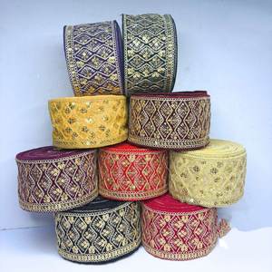 Bordure de luxe en dentelle d'organza brodée à la main, écologique, avec sequins dorés Zari, pour robes de mariée indiennes et artisanat - Product Image 4