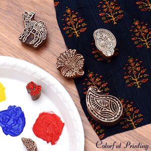 Handmade <b>Mix</b> Wooden Printing Blocks Craft Brown Textile Saree Cloth Canvas Stamp Indian Floral Online New Design Latest <b>Fabric</b> - Product Image 4