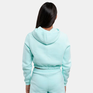 Vente chaude Logo Femmes Hauts à capuche courts en denim délavé de haute qualité Ensembles de vente en gros Vêtements décontractés Respirant Ensembles de sweats à capuche en coton pour filles - Product Image 4