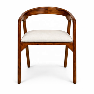 Solid Mango Wood Dining Chair | Japandi Minimal Modern <b>Seating</b> | Upholstered Custom Color Wooden Armchair - Product Image 3