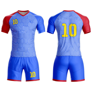 Conçu sur mesure Kit complet imprimé par sublimation col en V manches courtes couleurs unies maillot de football respirant maillot de football - Product Image 4