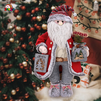Décoration de Noël Zaves, Père Noël debout en polyester rouge de 14 pouces, avec sac cadeau en forme de pomme de pin HOHOHO