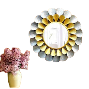 Lujo de metal redondeado multicolor acabado con diseño de piedra arte de la pared último diseño espejo montado en la pared para el hogar y la decoración del hotel - Product Image 6