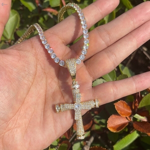 Collier pendentif en forme de croix en diamant de laboratoire Bling, argent sterling 925, serti de diamants, pendentif de luxe hip-hop pour hommes - Product Image 3
