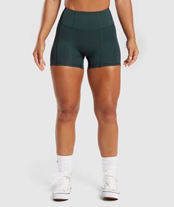 Shorts de sport pour femmes, couleur unie, respirants, lavés, taille haute, élastiques, style hip-hop - Product Image 2