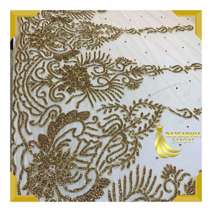 Tissu en dentelle perlée en organza fait main de luxe 2026, commande minimum de 5 yards, tissu élégant orné pour la confection de robes - Product Image 1