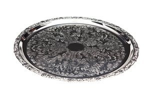 Hecho a mano de lujo grabado de latón redondo decorativo de Metal bandeja de la porción - Product Image 4