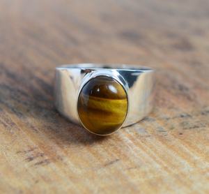 Anillo Fino de Plata de Ley 925 Hecho a Mano Diseño Clásico Único con Piedra Preciosa Natural Ojo de Tigre Personalizada Eternidad Vermeil - Product Image 2